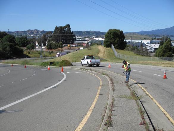 Giant road off ramp median